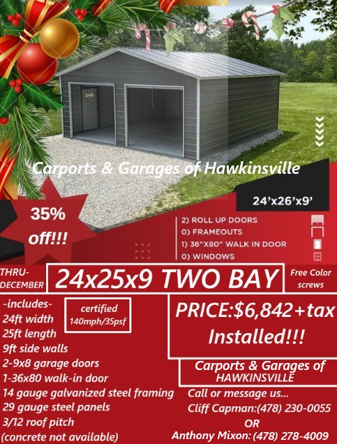 Two-car metal garage exterior